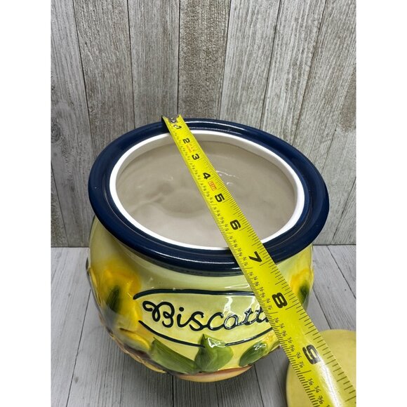 Vtg Nonni's Biscotti Painted Cookie Jar Canister Yellow Fruit Decor 10.5" Tall - Picture 10 of 13
